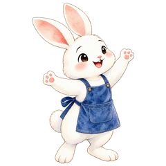 Clover, an illustrated mascot: a white rabbit in a blue apron.