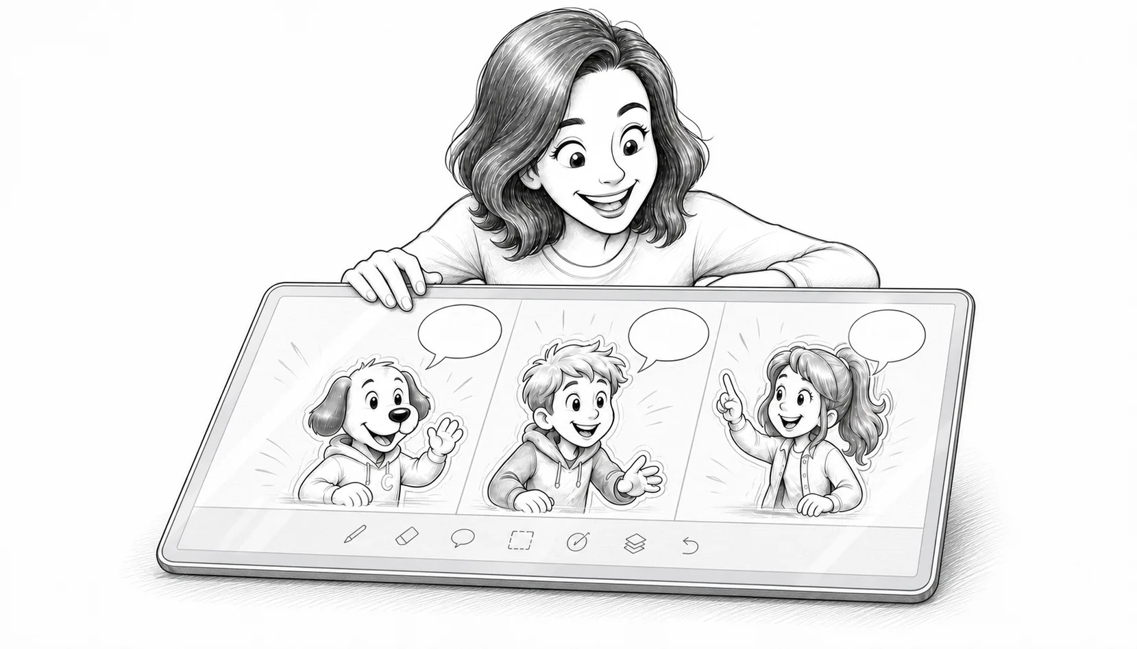 ComicFire user watching characters come alive in a three-panel digital comic strip